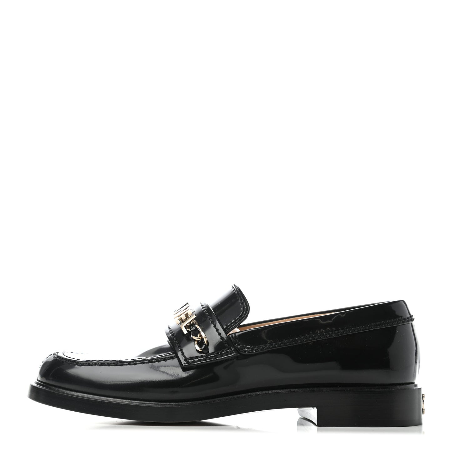 Shiny Calfskin Logo Loafers 36 Black