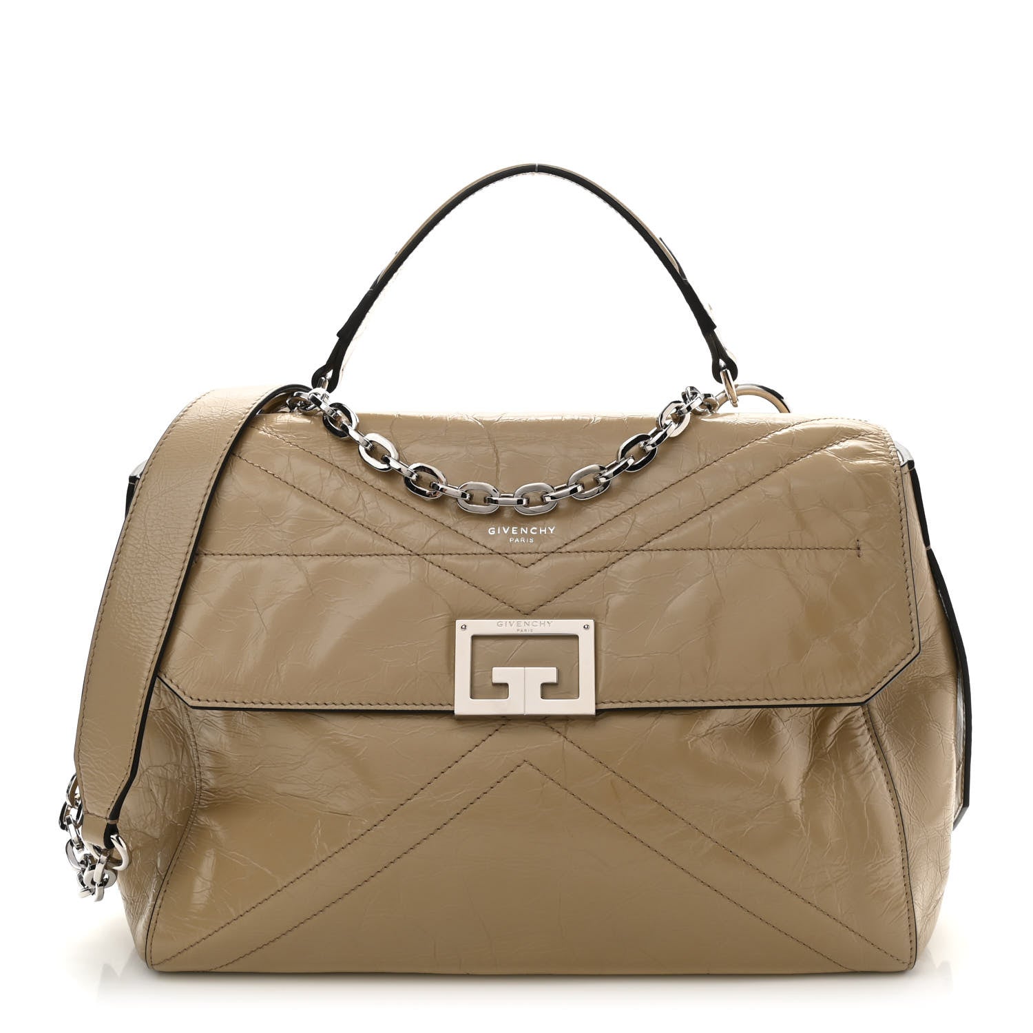 Givenchy Creased Patent Calfskin Medium ID Flap Beige 1 of 9