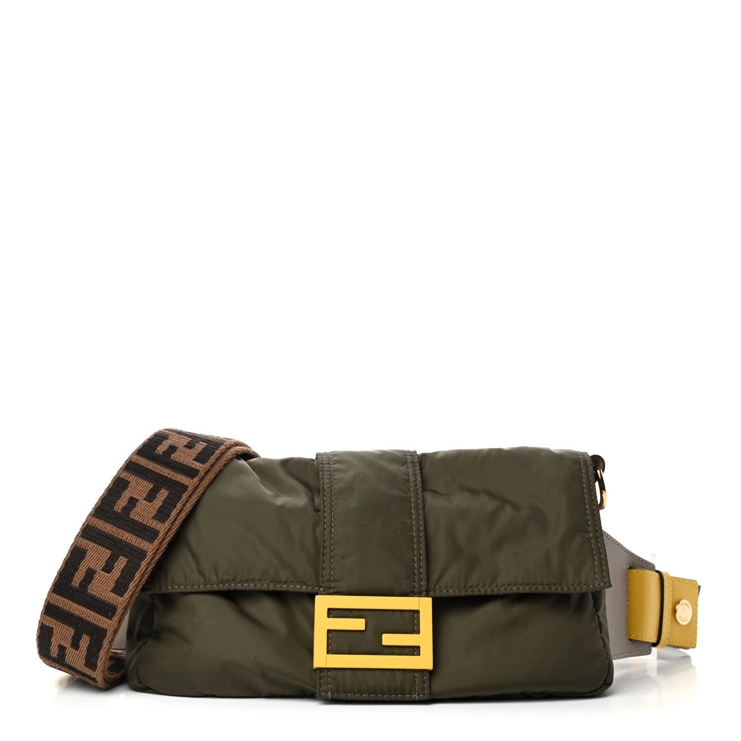 Fendi Nylon Dolmias Vitello Grace FF Puffer Belt Baguette Bag Military Brown Tortora 1 of 4