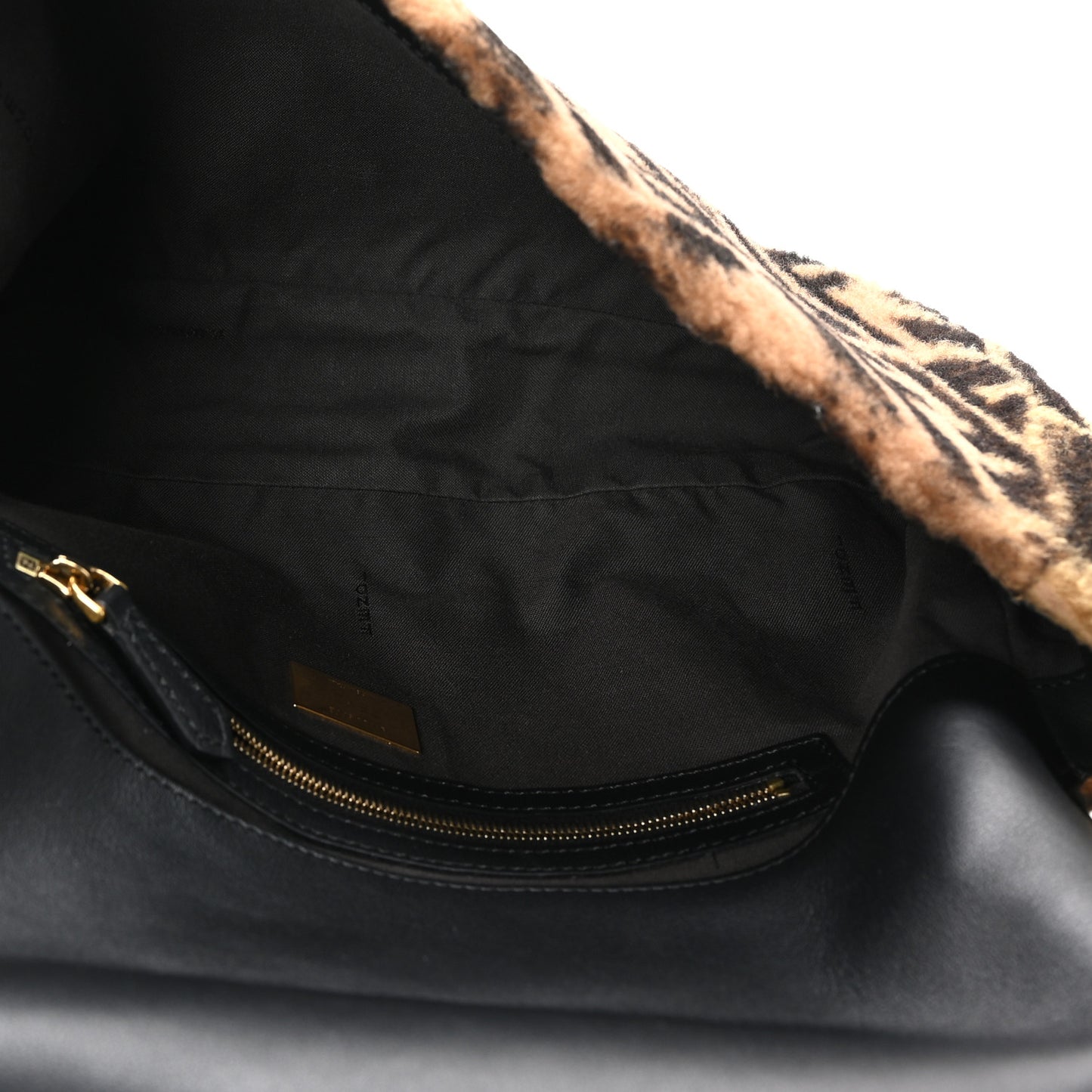 Shearling Vitello Dolce Macro FF 1974 Large Baguette Tobacco Black