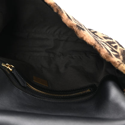 Fendi Shearling Vitello Dolce Macro FF 1974 Large Baguette Tobacco Black 5 of 10