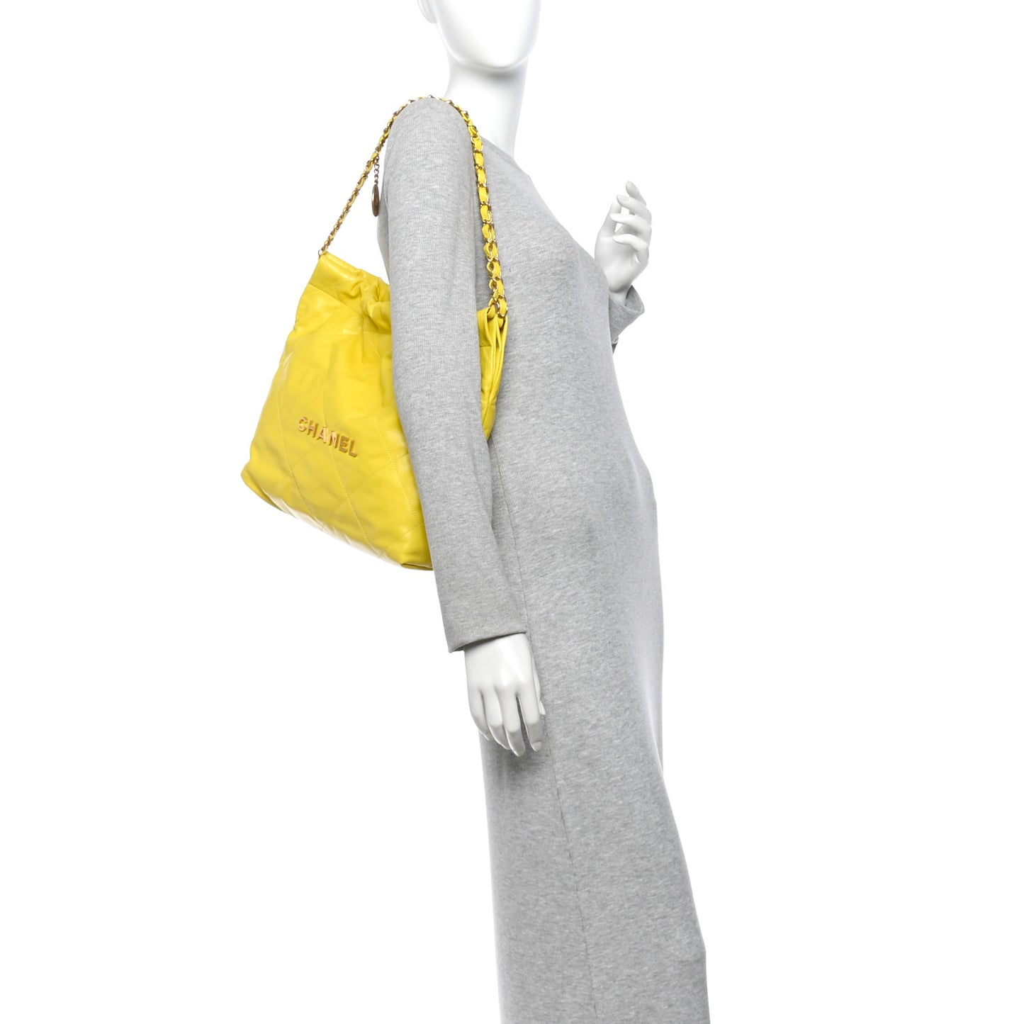 Shiny Calfskin Quilted Small Chanel 22 Yellow