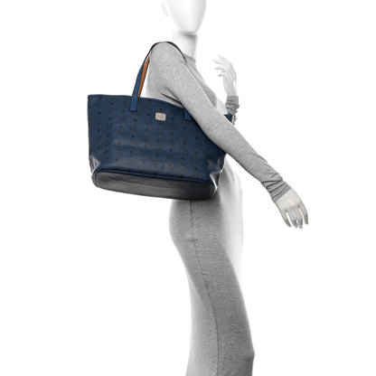 MCM Visetos Medium Top Zip Shopper Tote Blue 2 of 11