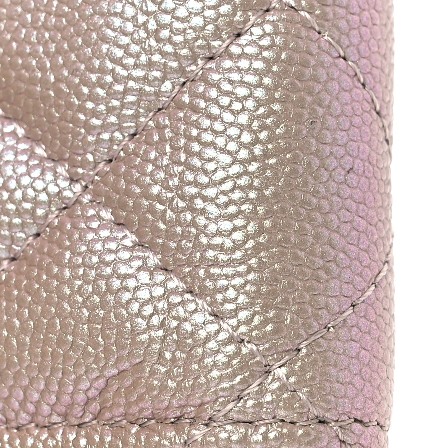 Iridescent Caviar Quilted Small Flap Wallet Beige
