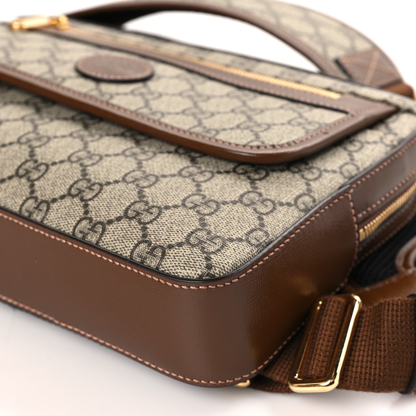 GG Supreme Monogram Textured Calfskin Retro Interlocking G Holster Bag Beige Ebony Brown Sugar