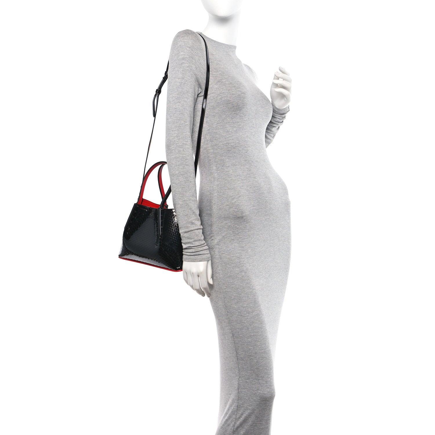 Christian Louboutin Patent Snakeskin Embossed Spiked Mini Cabarock Shopper Tote Black 2 of 10