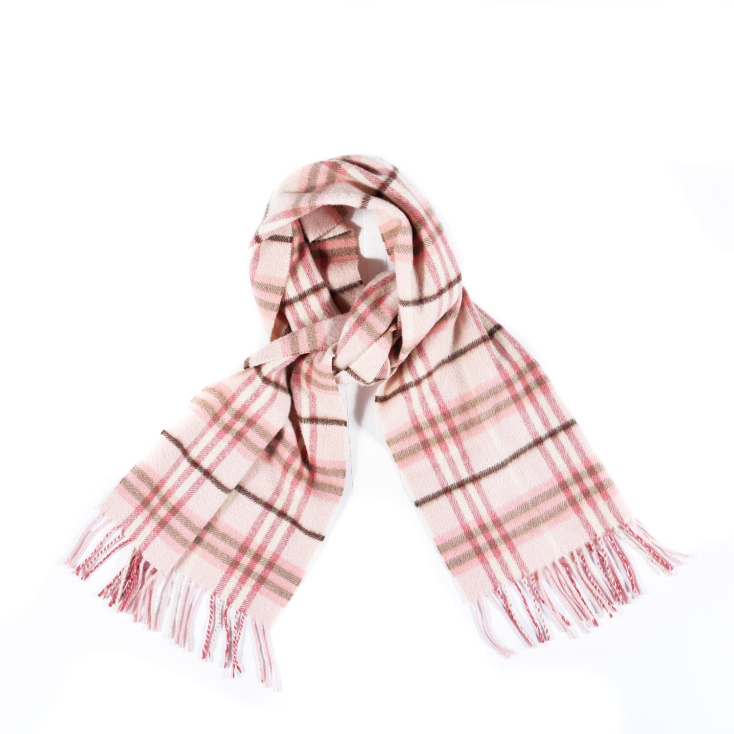 Burberry Cashmere Vintage Check Fringe Scarf Pink 1 of 3