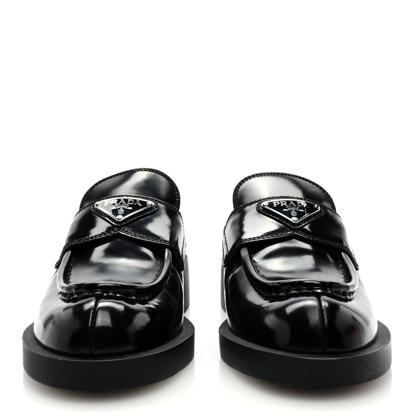 Spazzolato Metal Triangle Logo 40mm Loafer Mules 36.5 Black