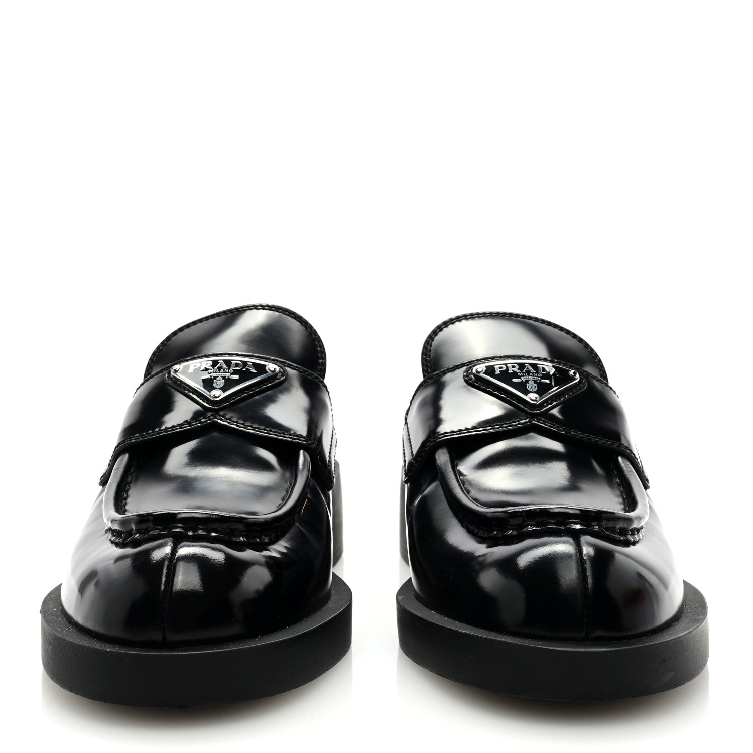 Prada Spazzolato Metal Triangle Logo 40mm Loafer Mules 36.5 Black 3 of 9