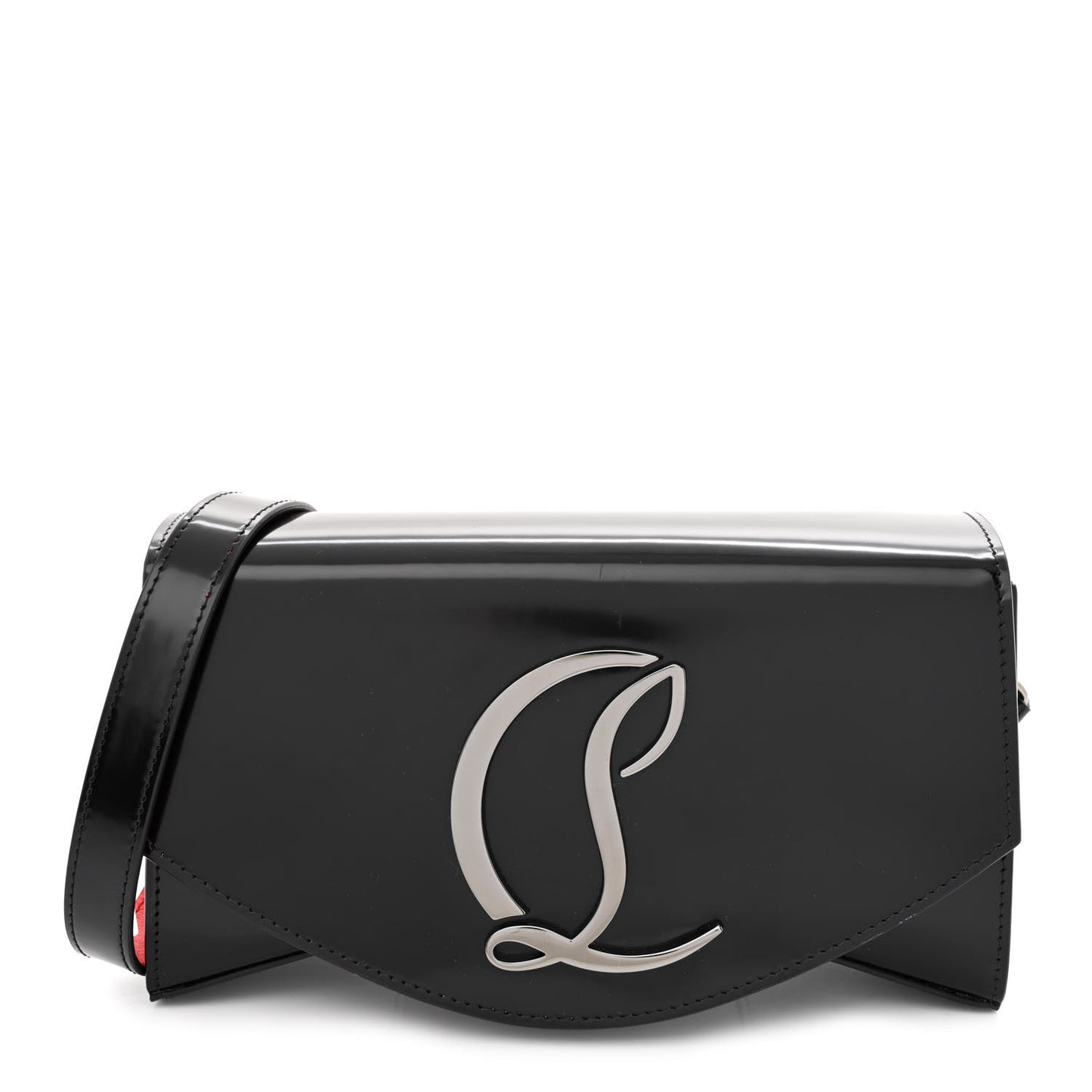 Patent Calfskin Large Loubi54 Crossbody Clutch Black