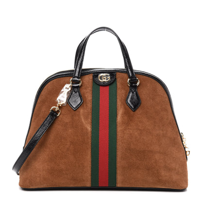 Gucci Suede Patent Web Medium Ophidia Top Handle Dome Bag Nocciola Black 1 of 11