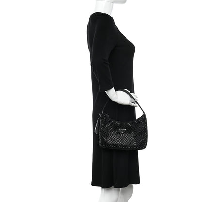 Prada Satin Crystal Mini Re-Edition 2000 Bag Black 2 of 12