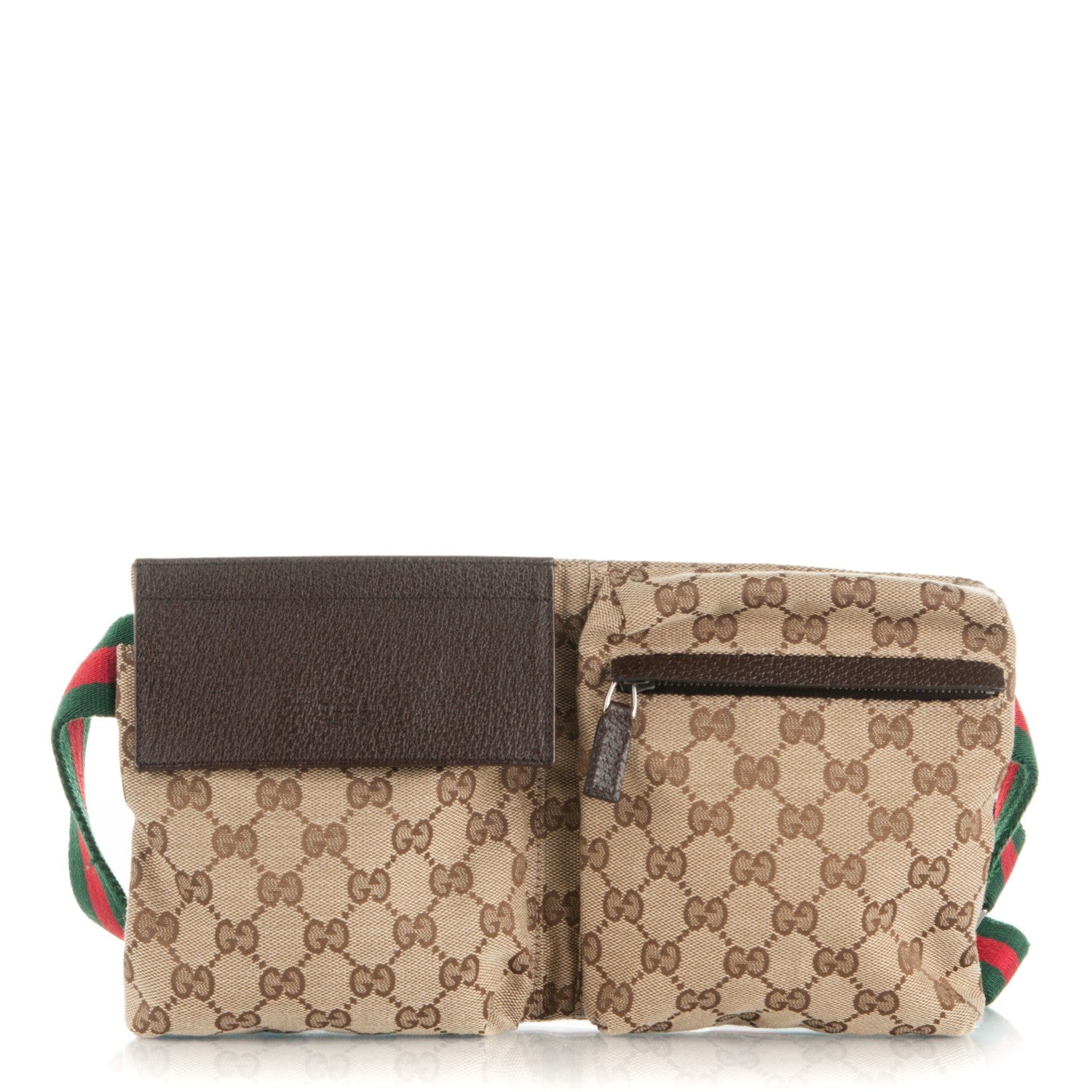 Gucci GG Monogram Double Pocket Belt Bag Dark Brown 1 of 8