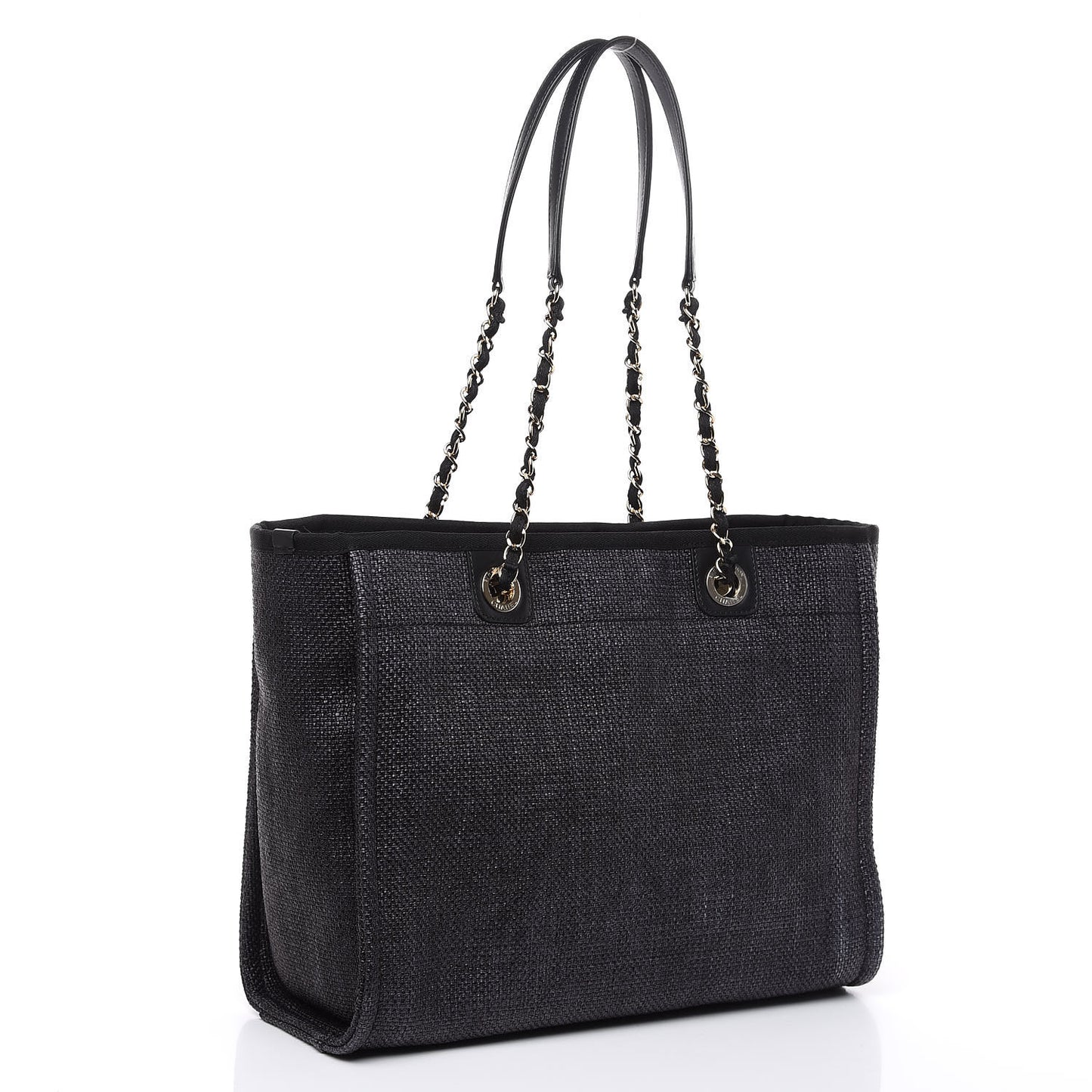 Woven Straw Raffia Small Deauville Tote Black