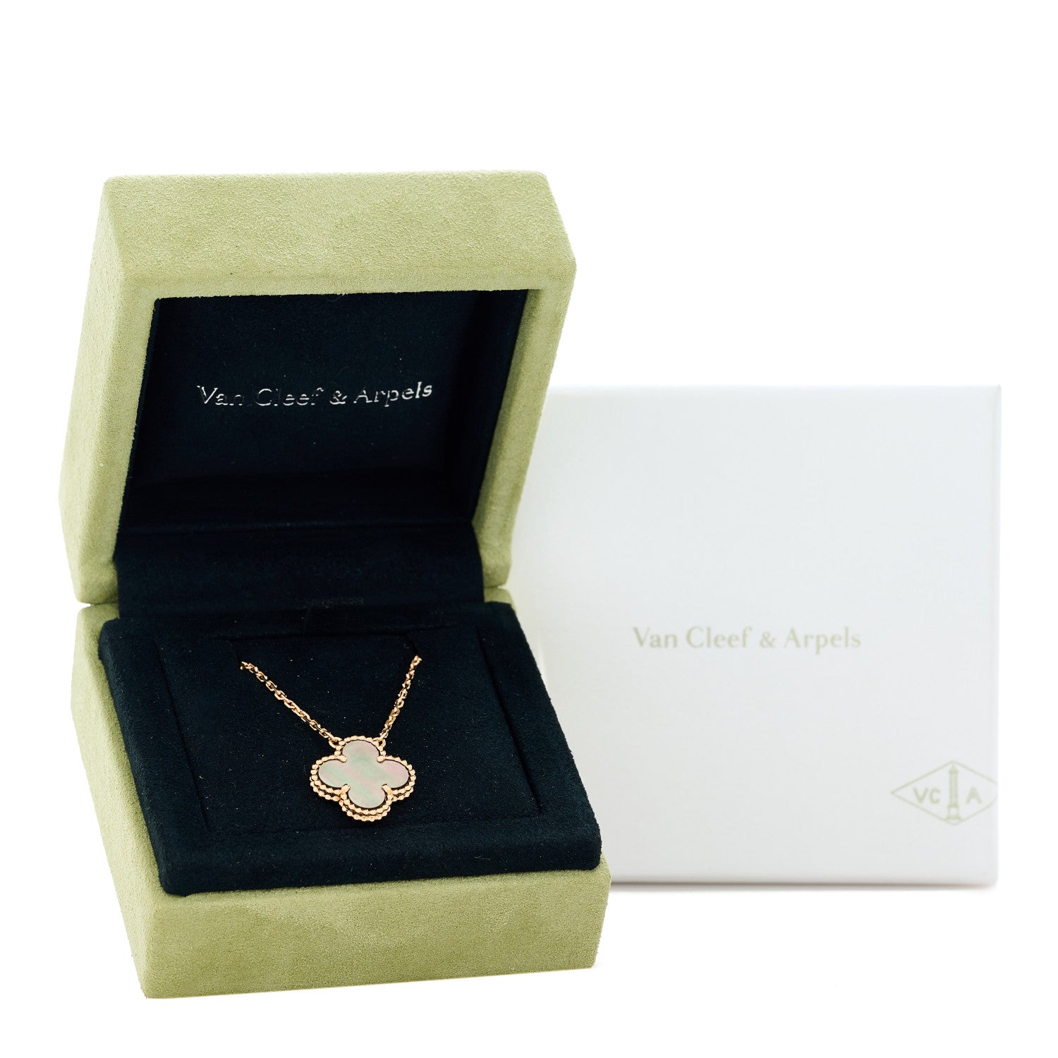 Van Cleef & Arpels 18K Rose Gold Gray Mother of Pearl Vintage Alhambra Pendant Necklace 5 of 5