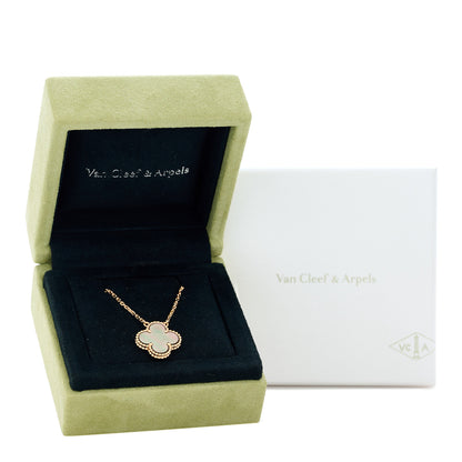 Van Cleef & Arpels 18K Rose Gold Gray Mother of Pearl Vintage Alhambra Pendant Necklace 5 of 5