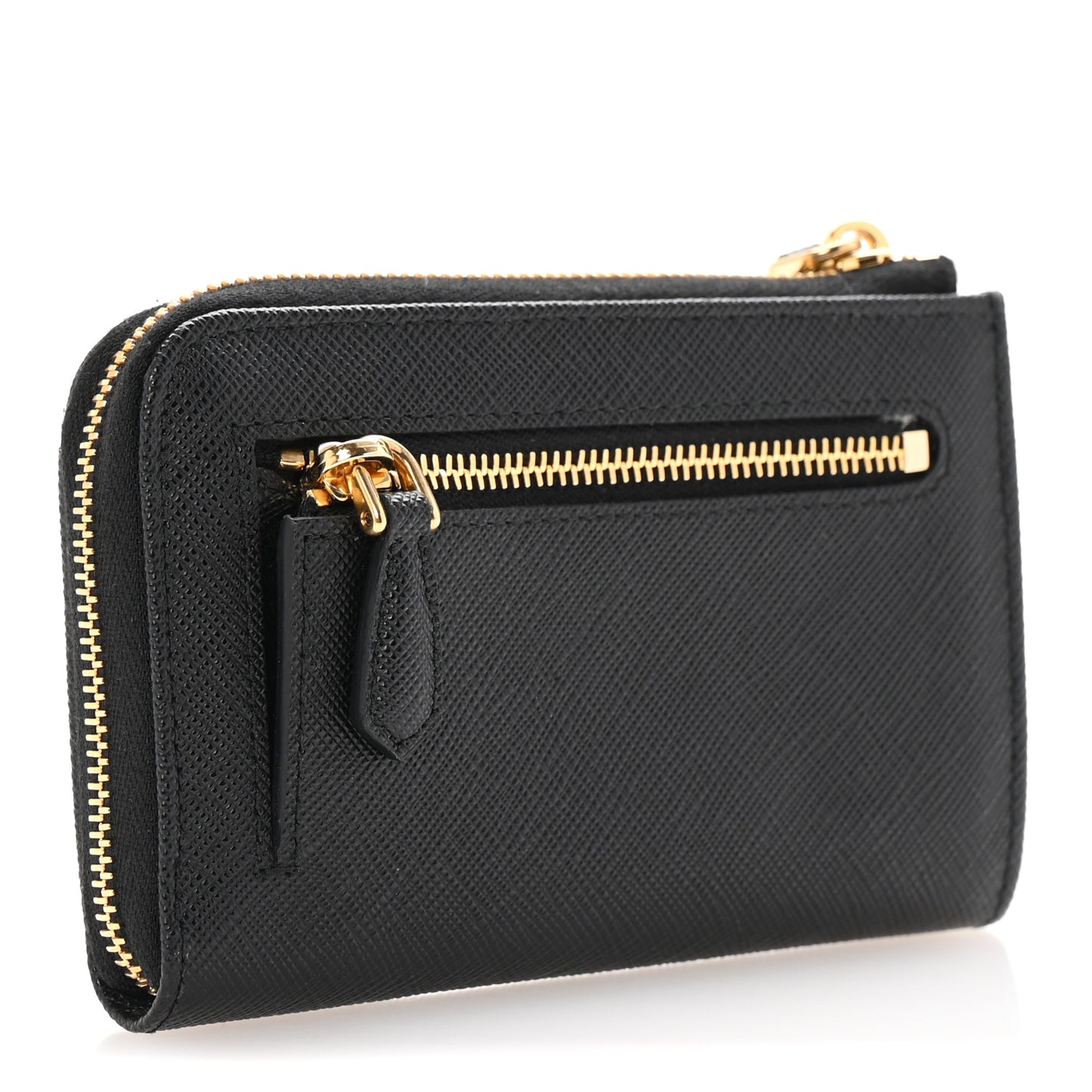 Saffiano Triangle Zip Around Keychain Black