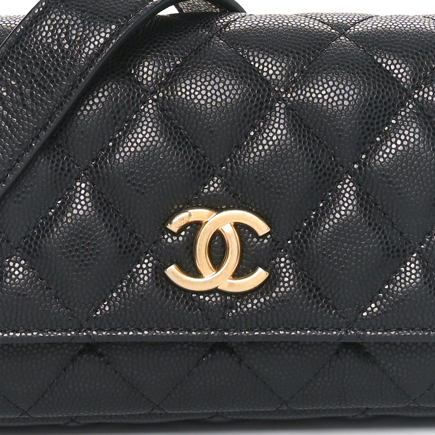 Caviar Quilted Yours Buttons Phone Holder With Chain Black