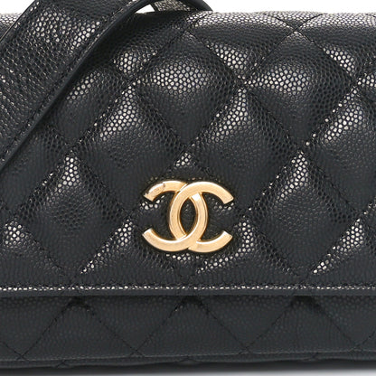 Chanel Caviar Quilted Yours Buttons Phone Holder With Chain Black 9 of 12