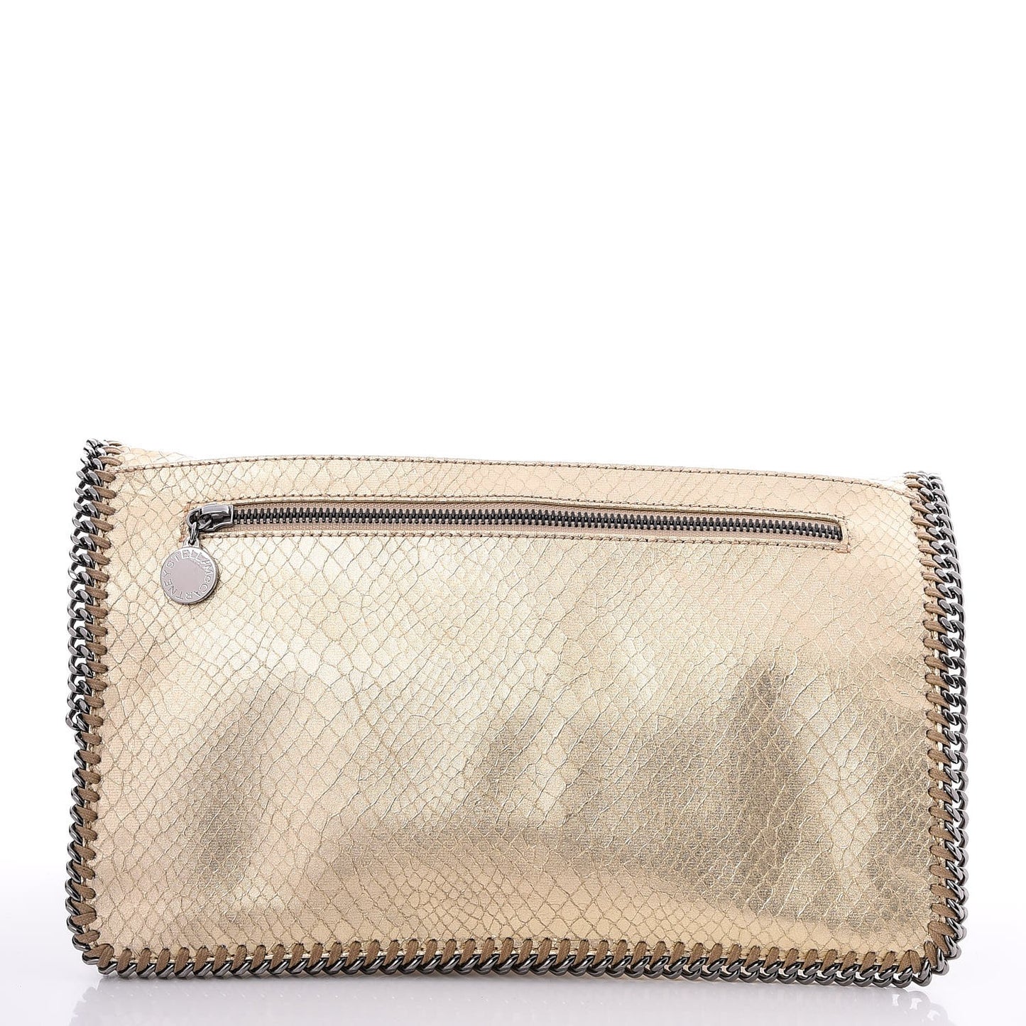 Metallic Snakeskin Embossed Fold Over Falabella Clutch Gold