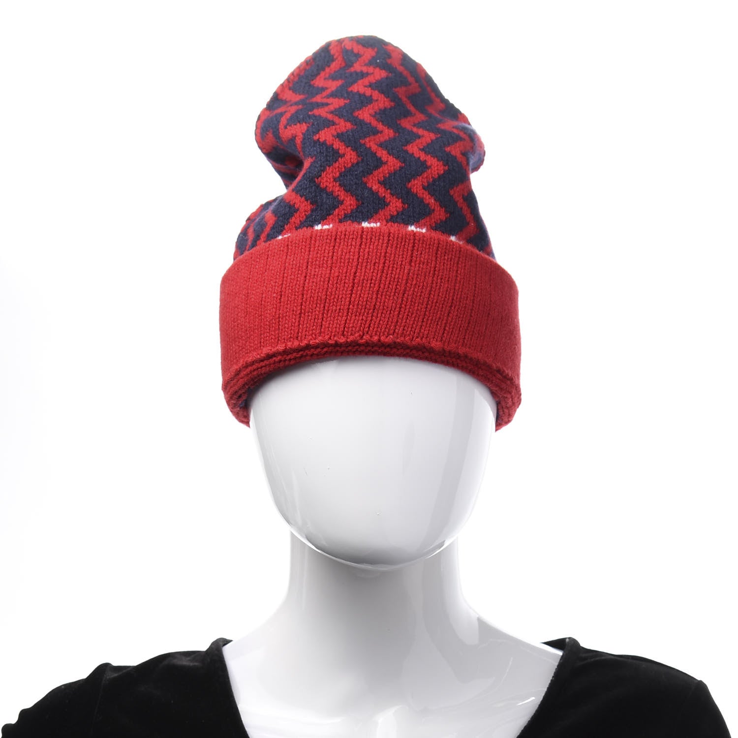 Gucci Wool Tricot Zaggede Beanie Hat M Red Blue 2 of 7