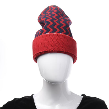 Gucci Wool Tricot Zaggede Beanie Hat M Red Blue 2 of 7