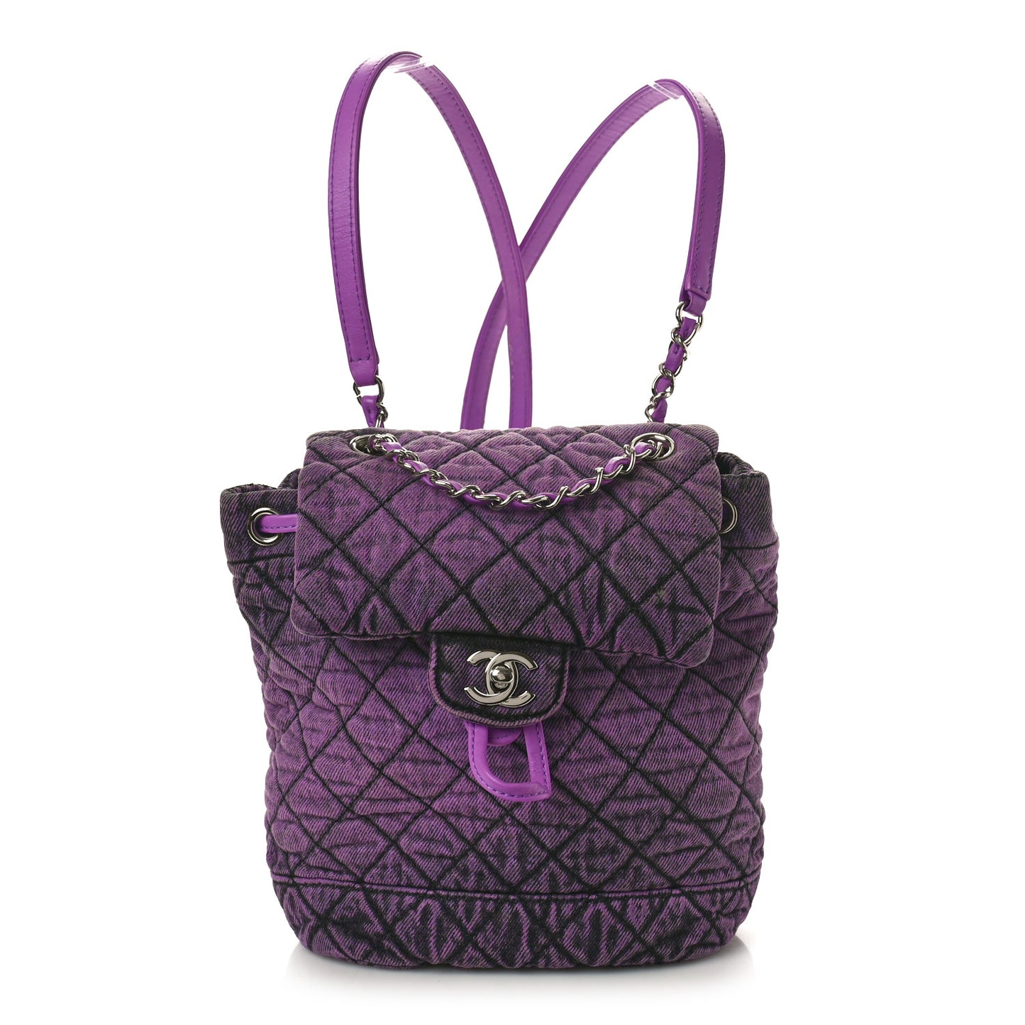 Washed Denim Quilted Denimpression Backpack Violet Purple Black