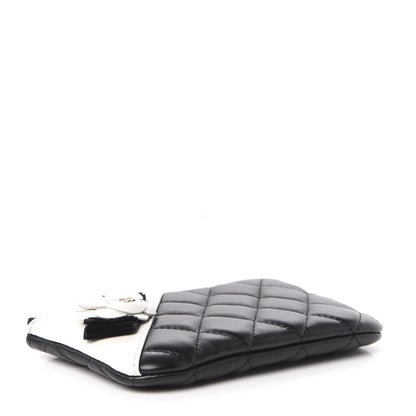 Chanel Lambskin Quilted Small Camellia Cosmetic Pouch Black White 4 of 8