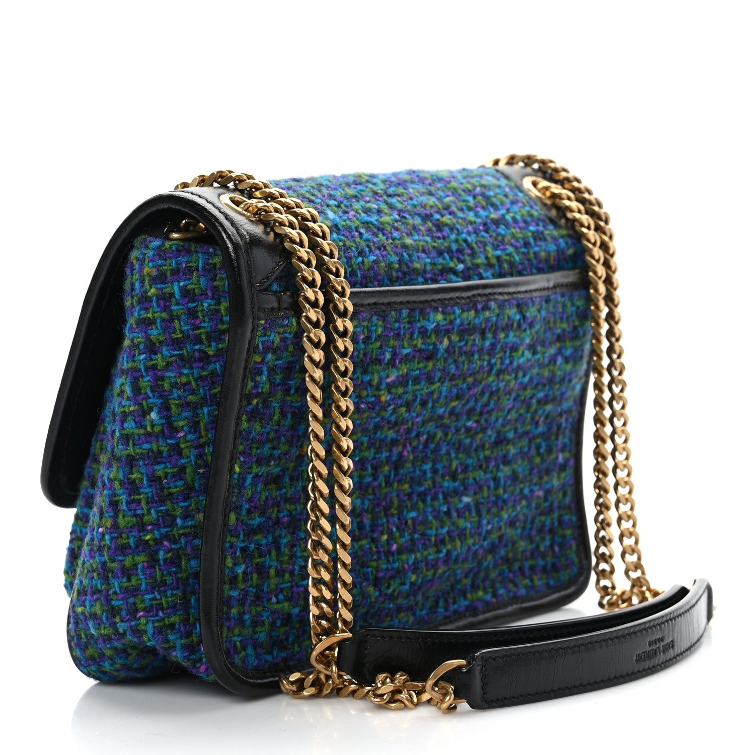 Saint Laurent Tweed Calfskin Matelasse Monogram Baby Niki Chain Satchel Blue 3 of 9