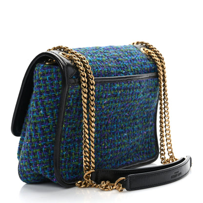 Saint Laurent Tweed Calfskin Matelasse Monogram Baby Niki Chain Satchel Blue 3 of 9