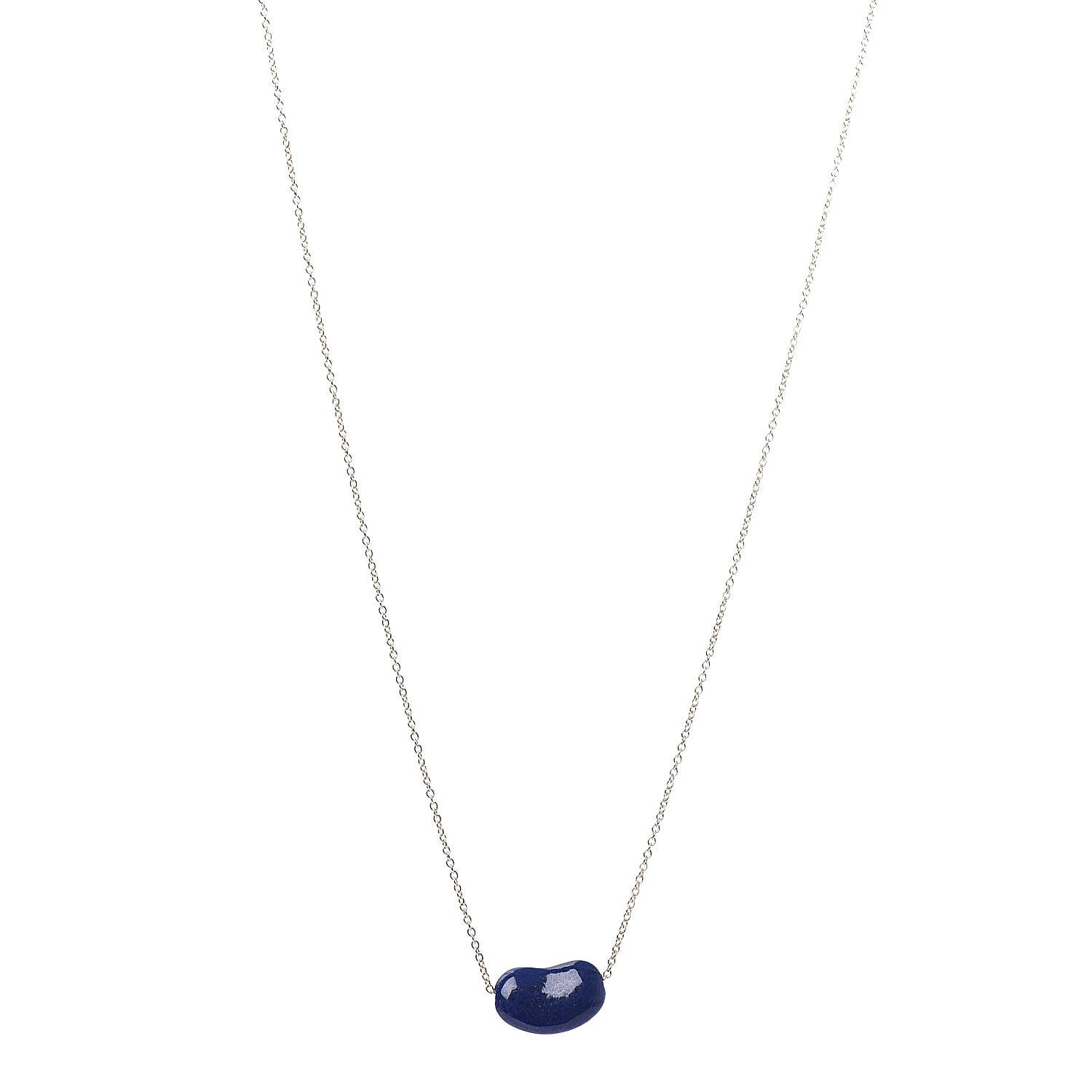 Tiffany 18K Yellow Gold Lapis Lazuli Elsa Peretti Bean Pendant Necklace 1 of 10