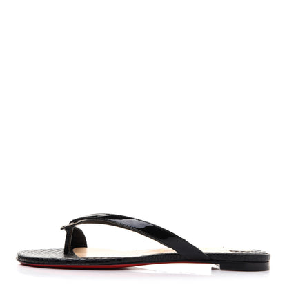 Christian Louboutin Patent Lame Cabaret Minimeyer Flat Sandals 38 Black Platine 1 of 8