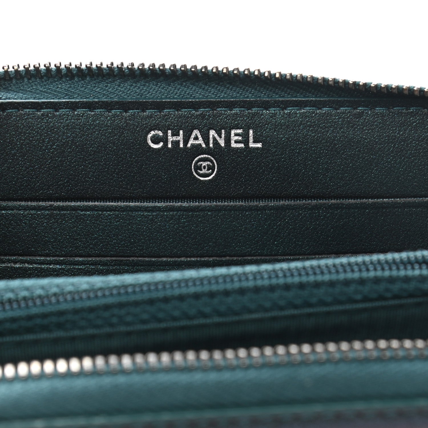 Chanel Iridescent Caviar Quilted Medium Filigree Zip Around Wallet Dark Turquoise 6 of 8