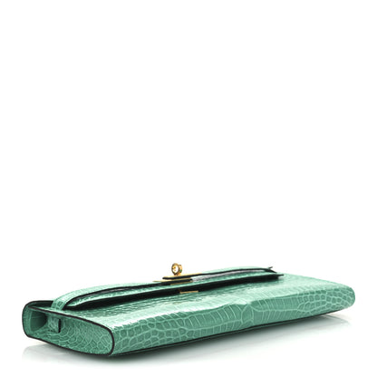 Hermes Shiny Porosus Crocodile Kelly Cut Pochette Vert Jade 4 of 12