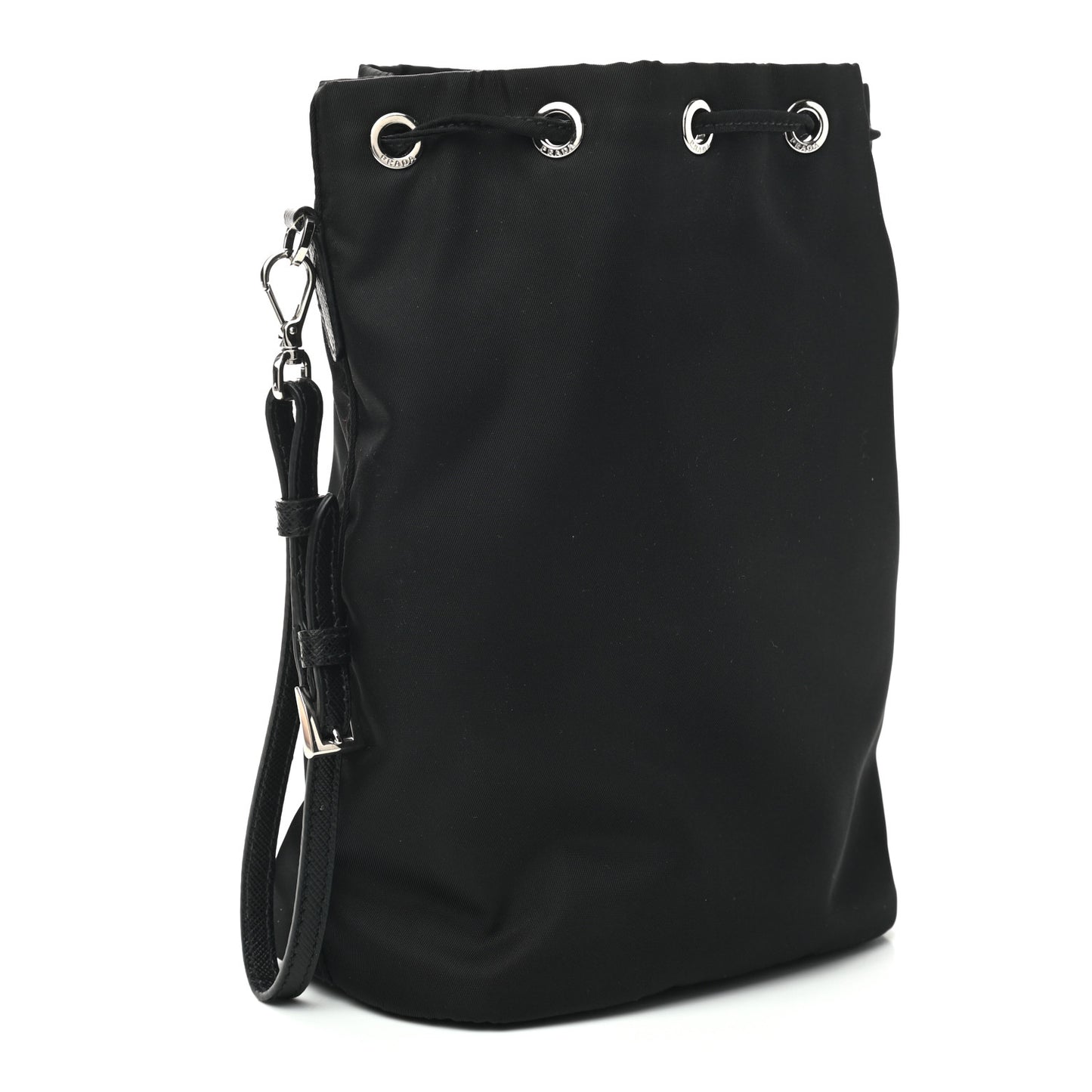 Saffiano Tessuto Nylon Vela Bucket Wristlet Black