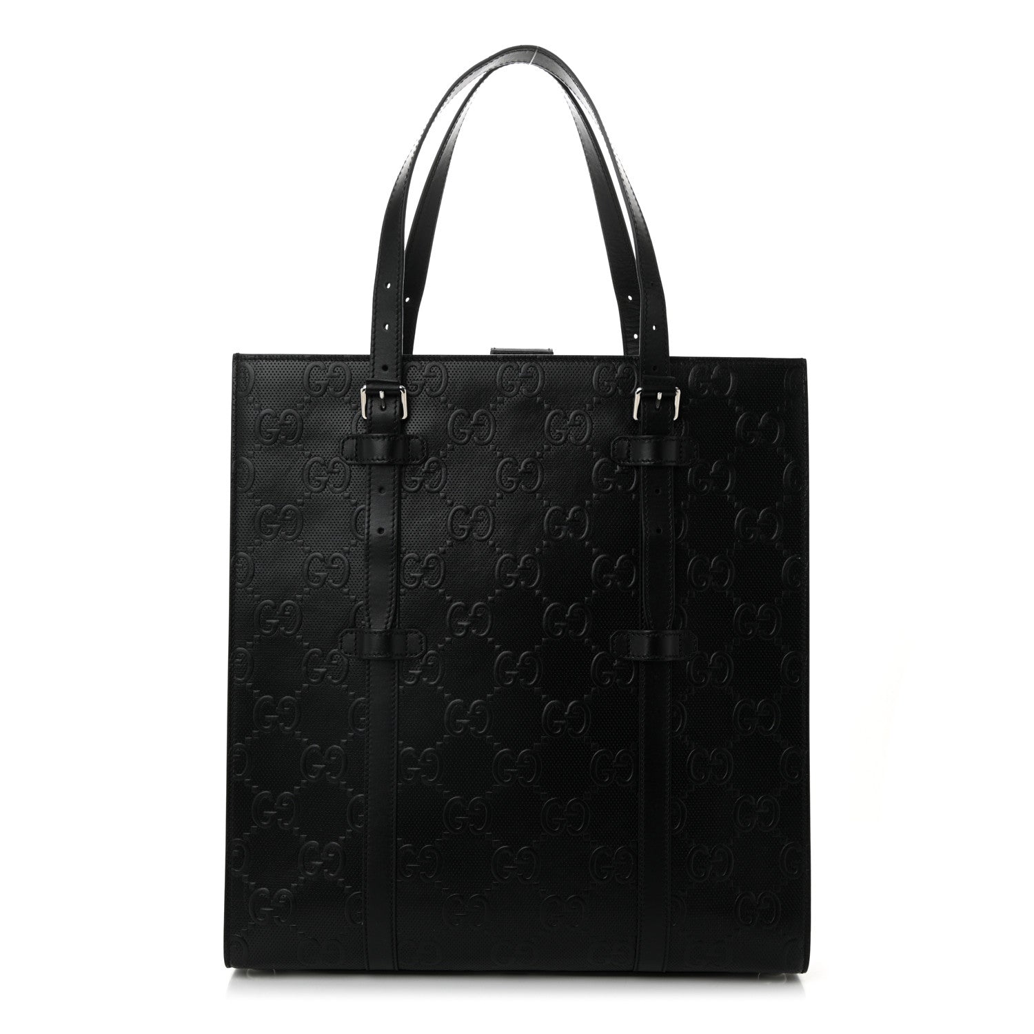 Gucci Calfskin GG Tennis Embossed Medium Tote Bag Black 1 of 11