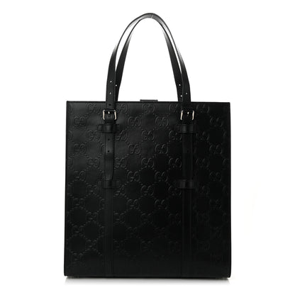 Gucci Calfskin GG Tennis Embossed Medium Tote Bag Black 1 of 11