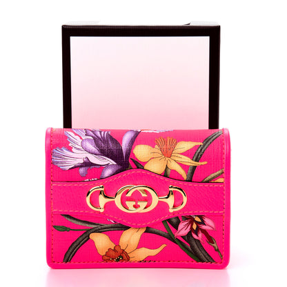 Gucci Calfskin Flora Print Zumi Card Case Fuxia Fluo 9 of 9