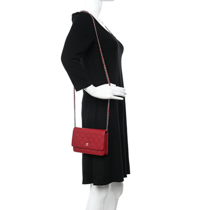 Chanel Caviar Quilted Wallet on Chain WOC Red 2 of 12