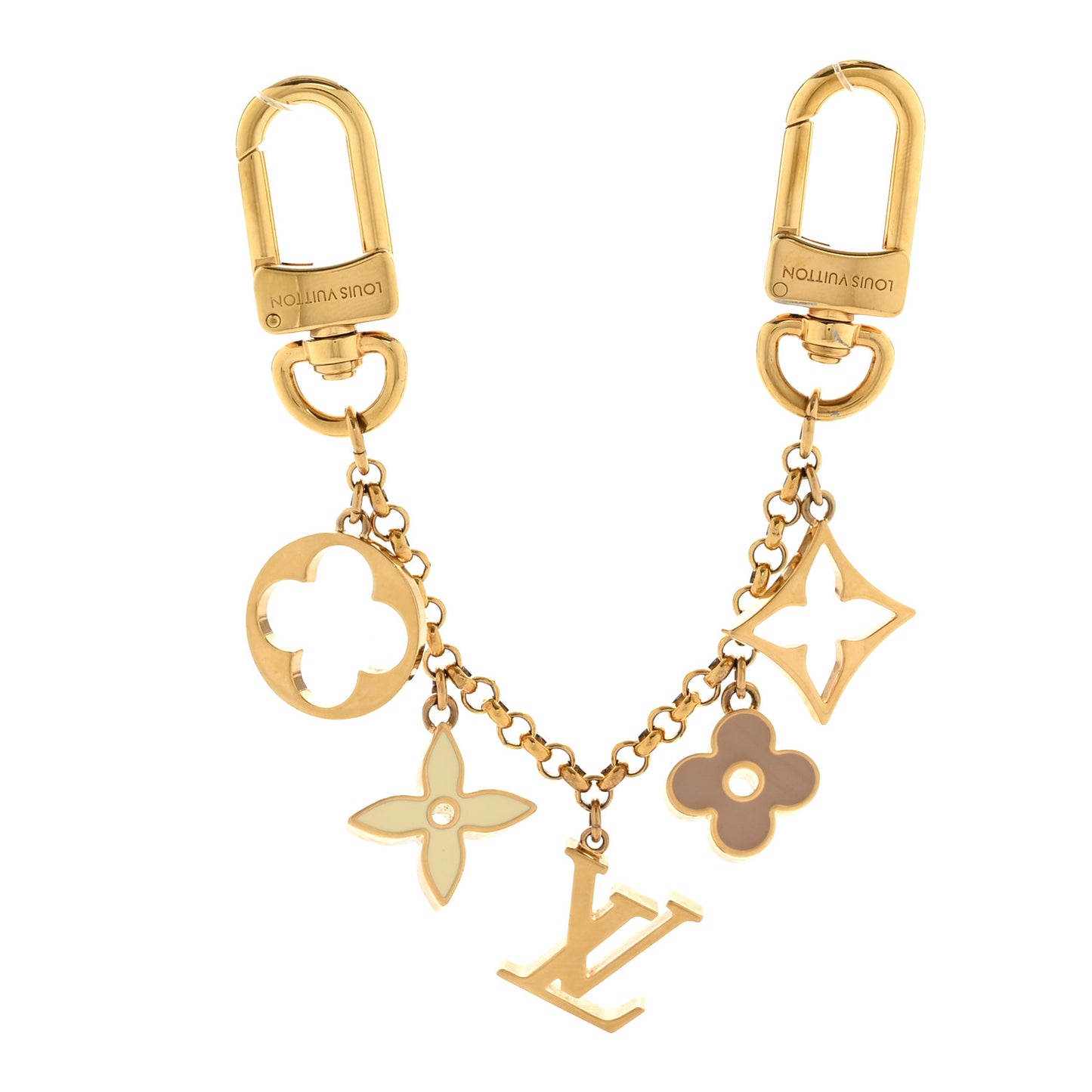 Brass Enamel Fleur De Monogram Bag Charm Chain Gold