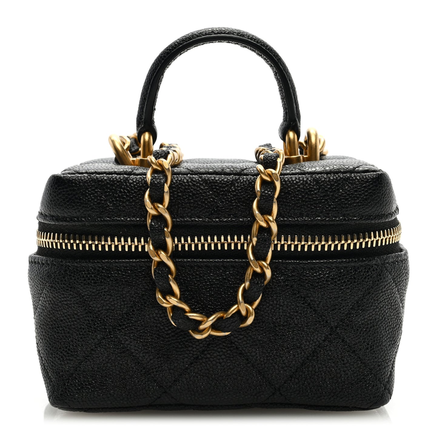 Caviar Quilted Mini Top Handle Vanity With Chain Black