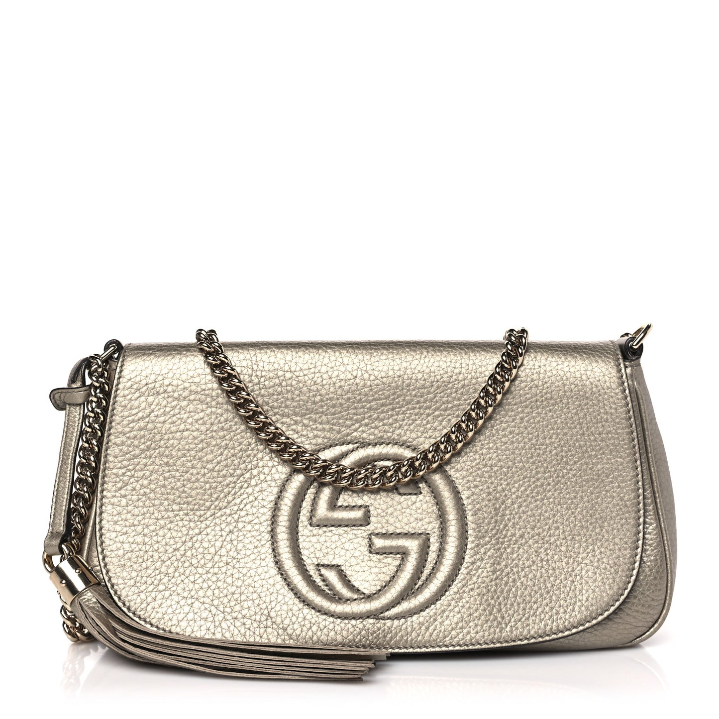 Metallic Pebbled Calfskin Medium Soho Flap Crossbody Golden Beige