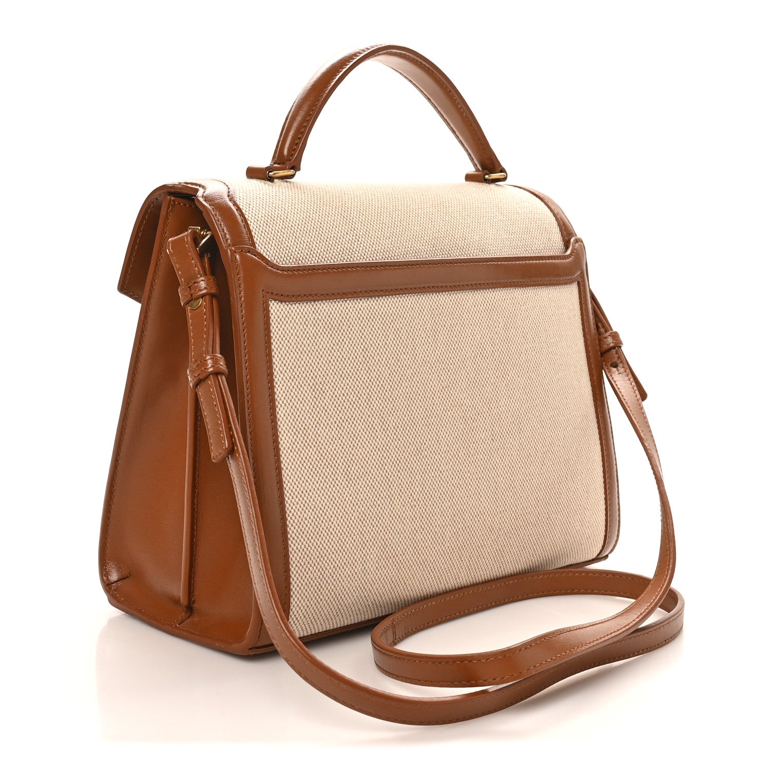 Saint Laurent Canvas Calfskin Medium Classic Monogram Cassandra Top Handle Tan Natural 2 of 9