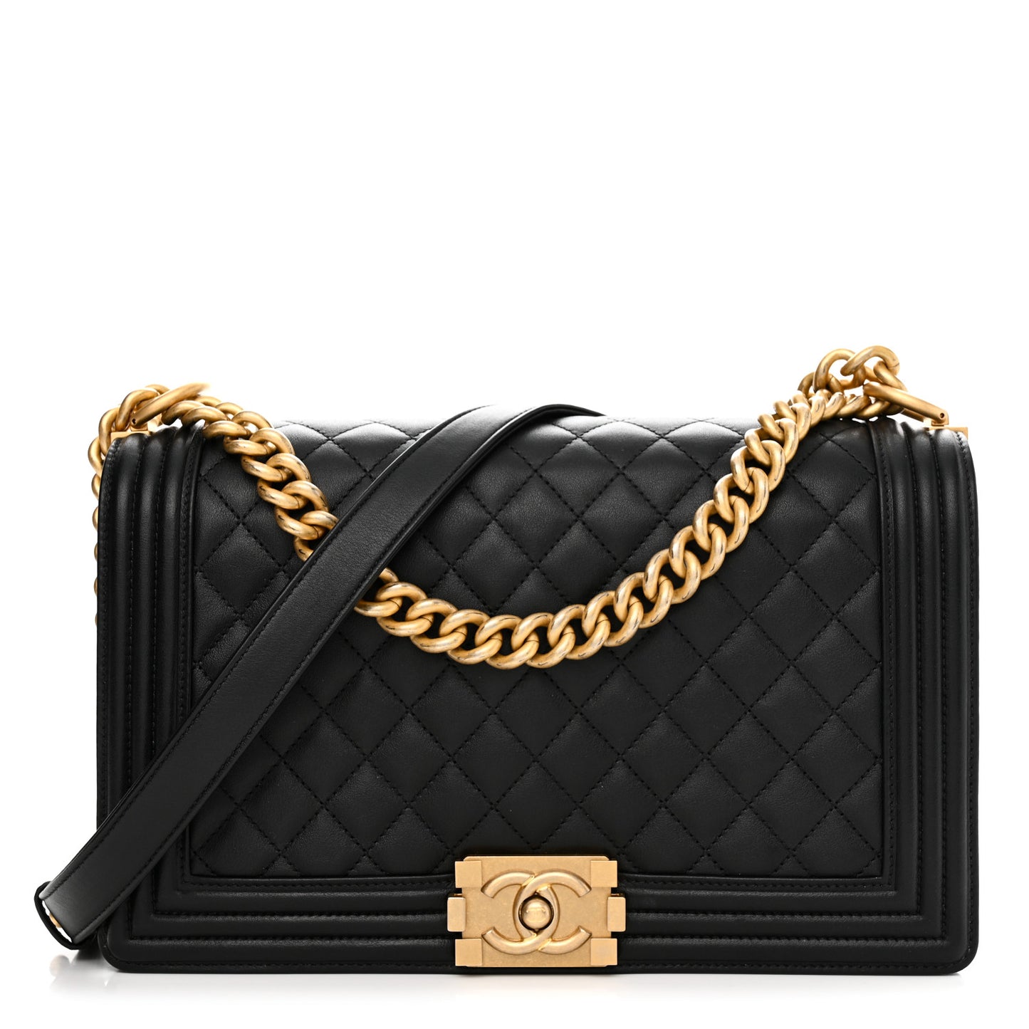 Calfskin Quilted New Medium Boy Flap Black