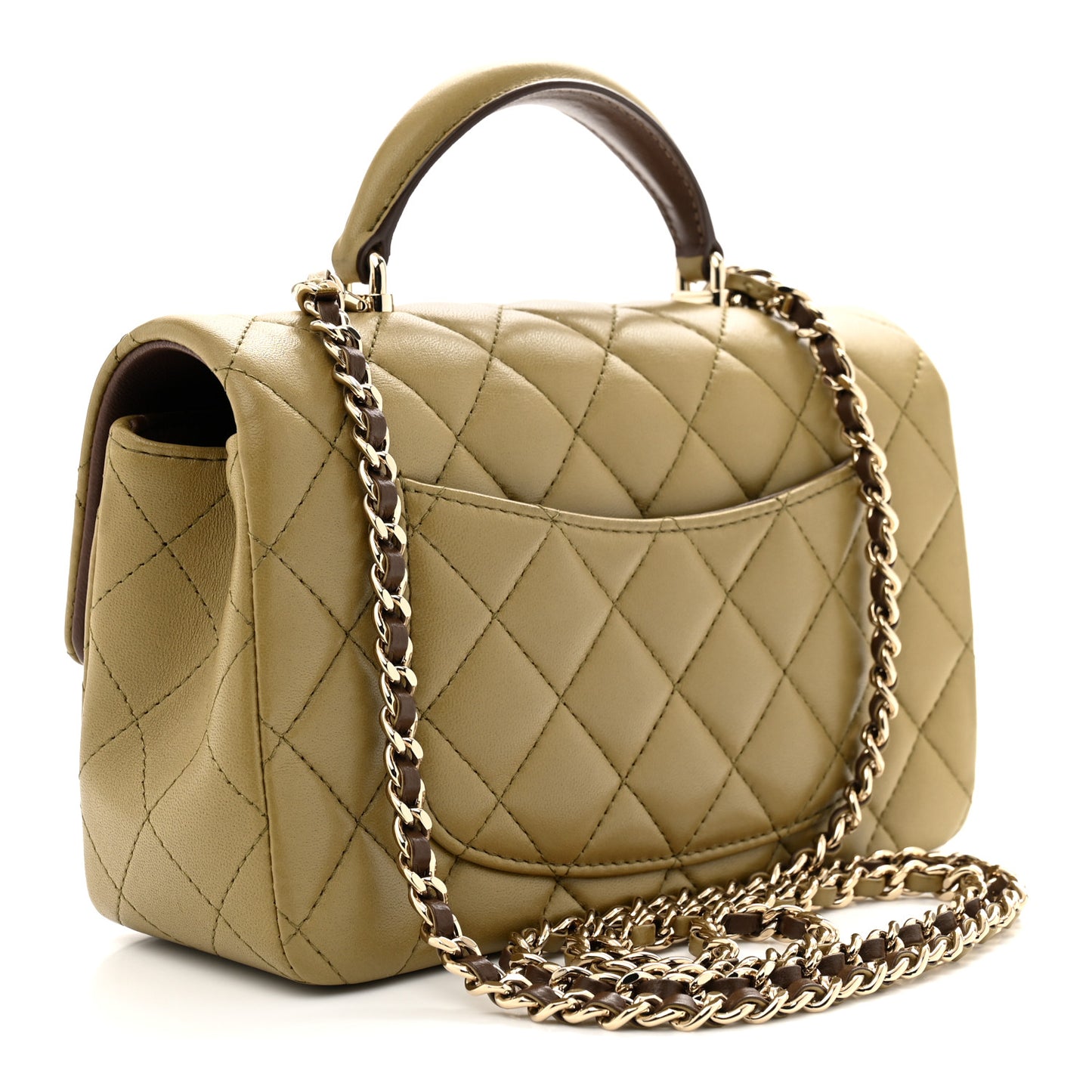 Lambskin Quilted Bi-Color Mini Top Handle Rectangular Flap Green Brown