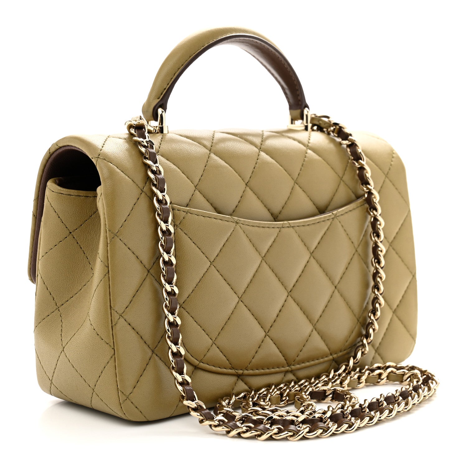 Chanel Lambskin Quilted Bi-Color Mini Top Handle Rectangular Flap Green Brown 3 of 11