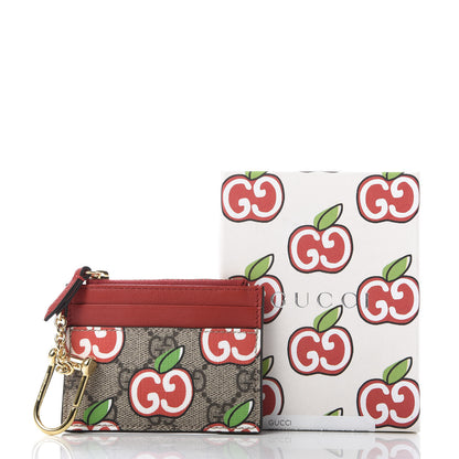 Gucci GG Supreme Monogram Apple Key Coin Case Card Holder Beige Multicolor Lobster Red 7 of 7