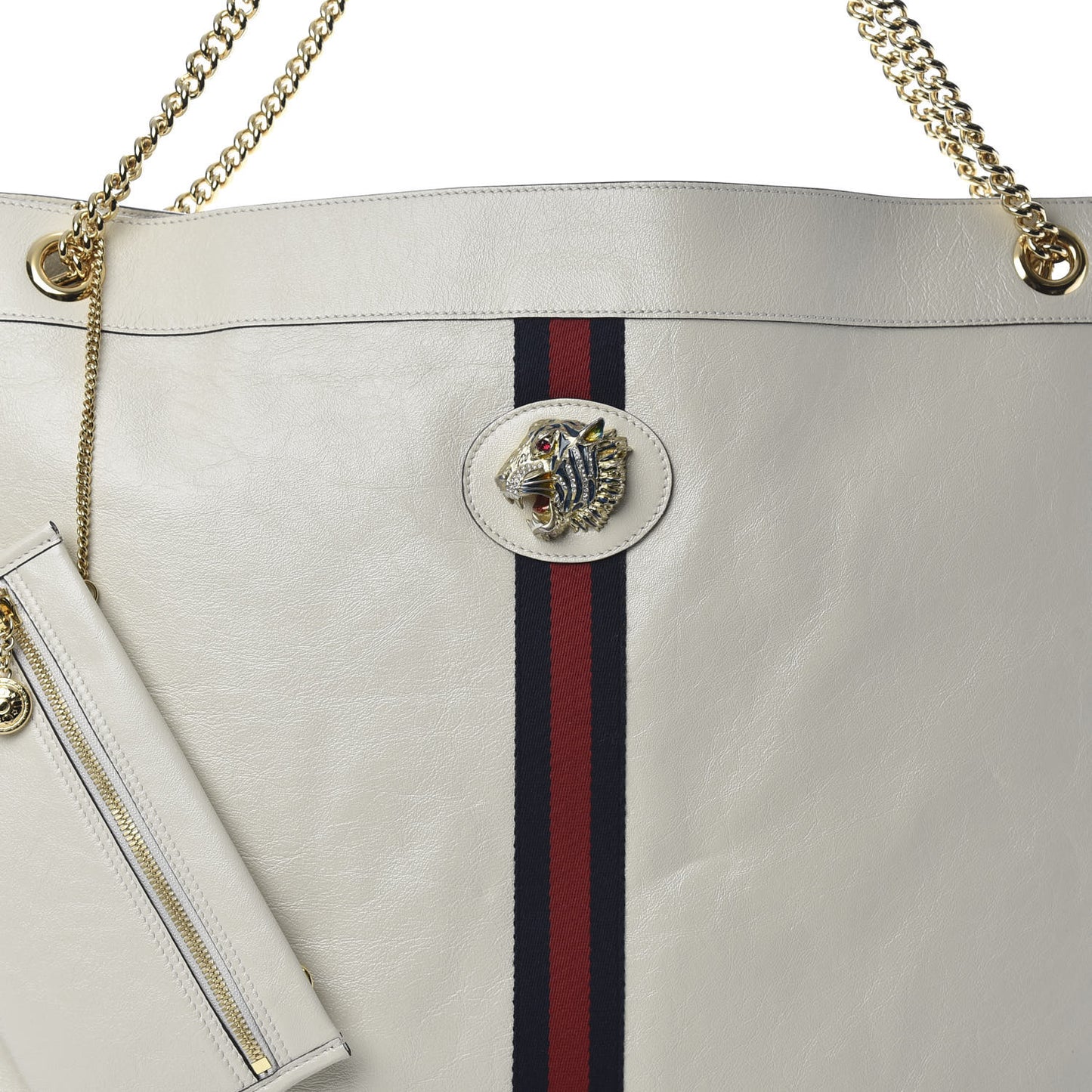 Calfskin Maxi Rajah Chain Tote White