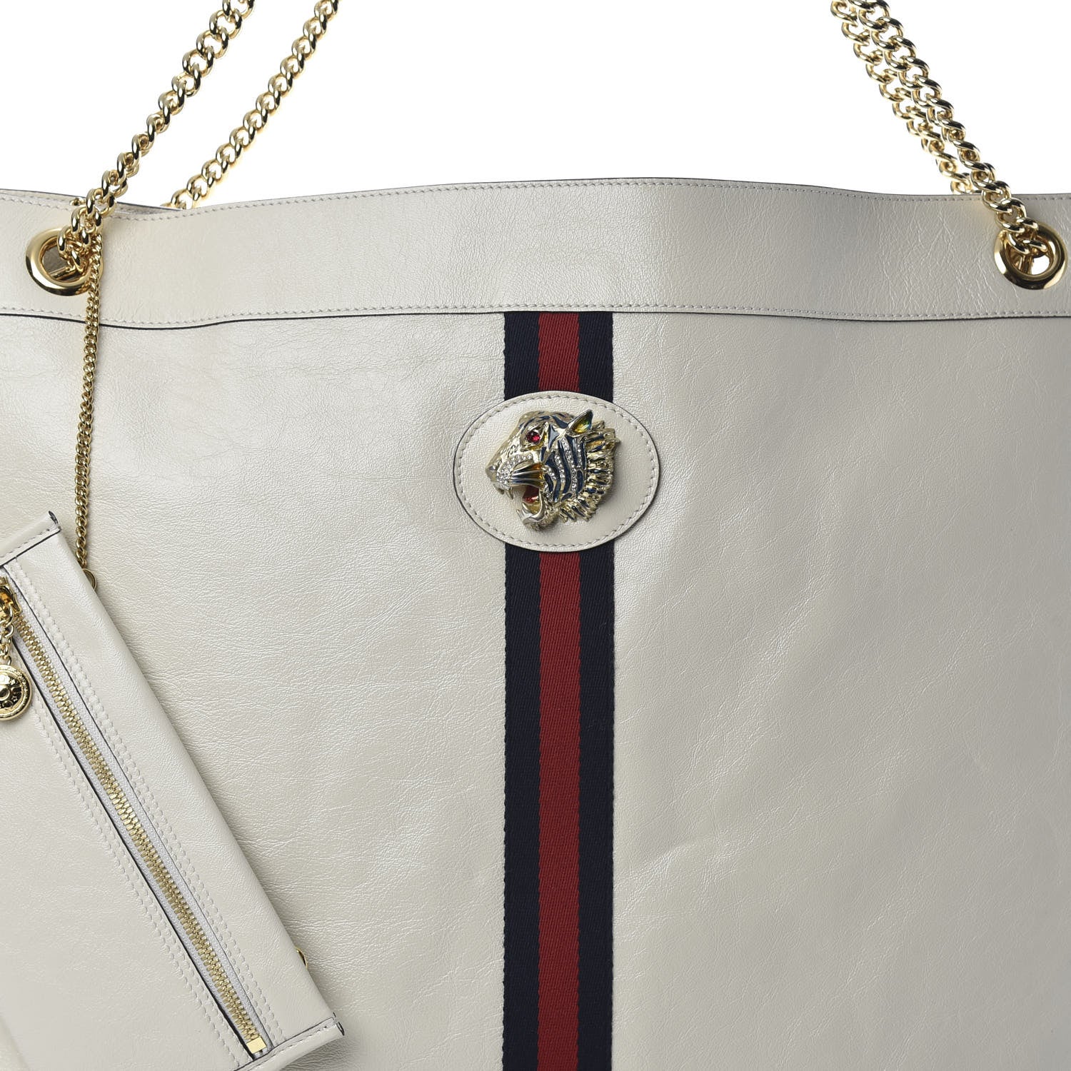 Gucci Calfskin Maxi Rajah Chain Tote White 8 of 10