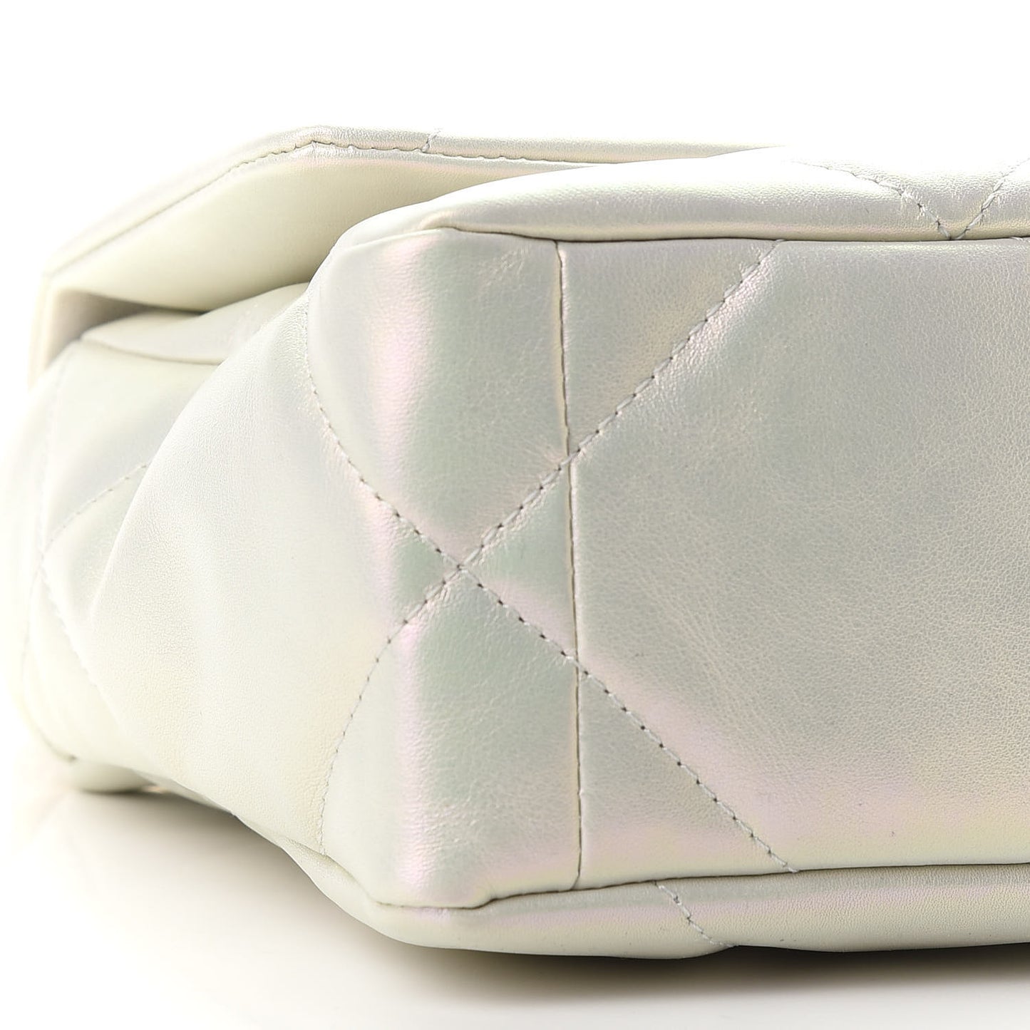 Iridescent Calfskin Quilted Medium Chanel 19 Flap White